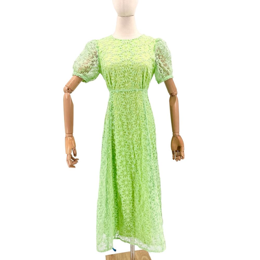 Greylin Neon Green Lace Puff Sleeve Open Back Maxi Dress